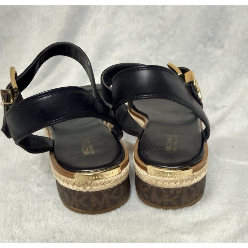 MICHAEL KORS Women Sz 9 M Richie Platform Espadrille Sandal Black Gold - Picture 5 of 7